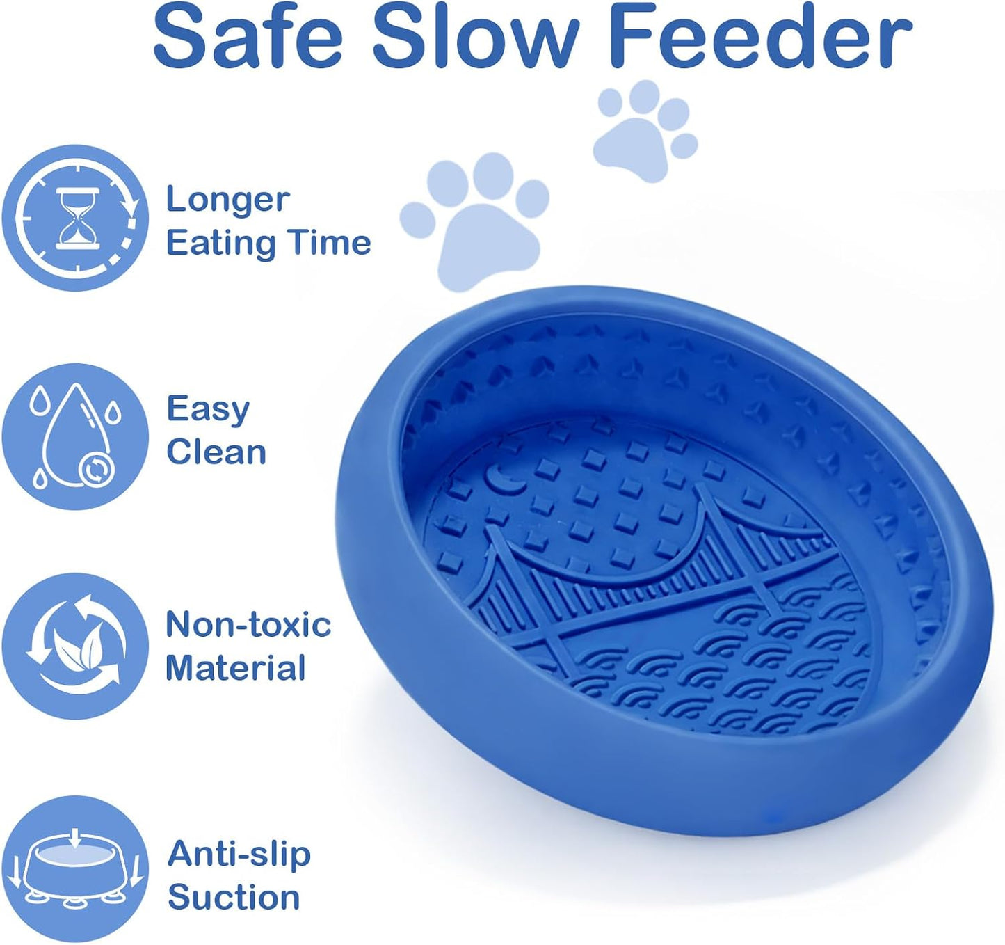 Dog Lick Bowl, BPA Free Silicone Slow Feeder Licking Mat with Strong Suction for Dog, Non-Slip Freeze Licking Bowl for Anxiety Relief & Boredom, Dishwasher(Blue, Large)