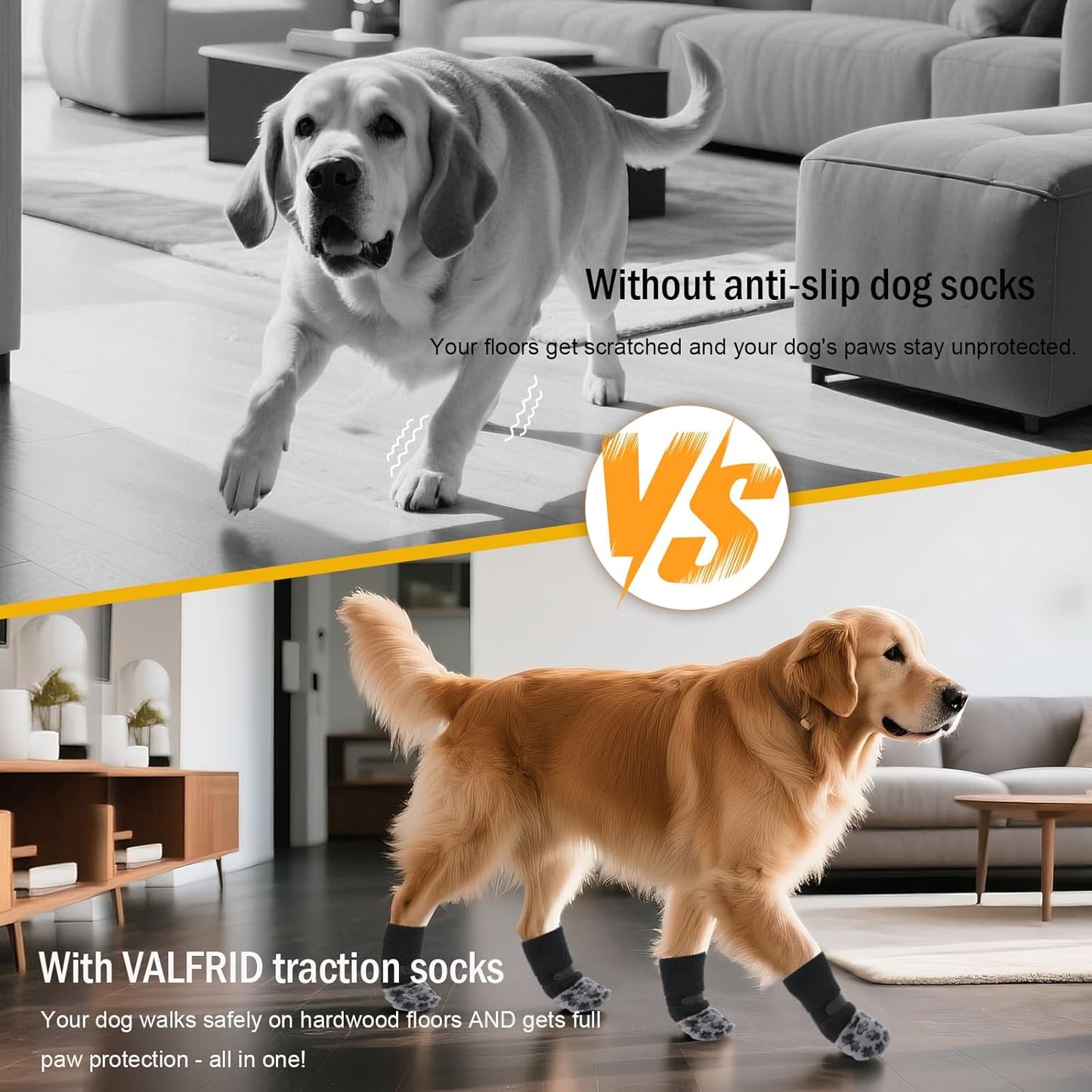 ‌VALFRID Non-Slip Dog Socks with Double Sides Grips, and Durable Dogs Grip Socks,Hardwood Floors Anti-Slip,Dog Booties for Small Medium Large Dogs S