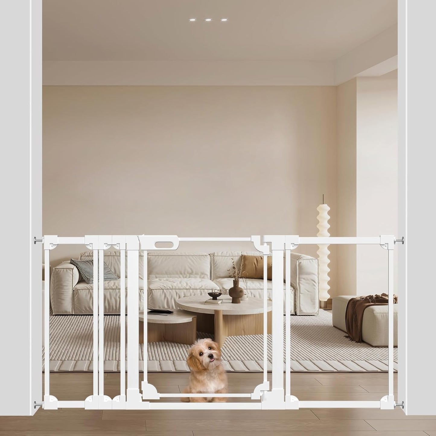 WAOWAO Clear Baby Gate for Stairs Modern Design Acrylic Auto Close Pet Gate, 29.52-37.79" Wide Safety Baby Gate for Doorways,White Clear Dog Gates Indoor, Hallways,Kitchen