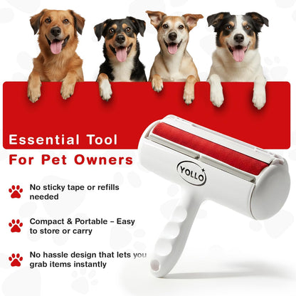 YOLLO Roller Pet Hair Remover - Portable Dog Hair Remover - Self-Cleaning Pet Hair Remover with Built-in Fur Bin, Reusable Lint Roller for Dog & Cat Hair on Furniture, Carpet, Sofa, Bed, Car - White