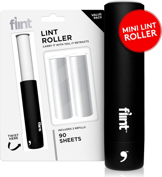 Flint Rose Gold Retractable Mini Lint Roller with 90 Extra Sticky Sheets, Small and Portable Lint Roller, Ideal Pet Hair Remover, Travel Lint Rollers for pet Hair Extra Sticky