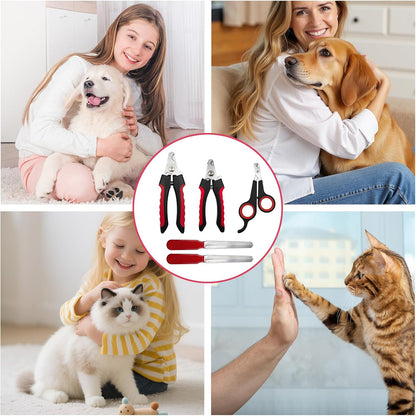 5Pcs Dogs and Cats Grooming Nail Clippers Kit Pet Claws Nail Clipper Trimmers, with Protective Guard Lock to Avoid Over Cutting, Professional Trimmers for Large and Small Cat and Dog (Pink)