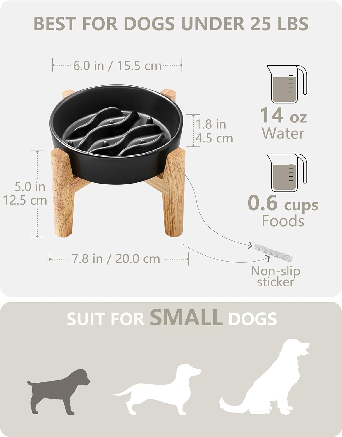 Ceramic Slow Feeder Dog Bowls for Medium and Large Dogs, 2.0 Cups Dog Slow Feeder for Fast Eater, 30oz, 8in, White