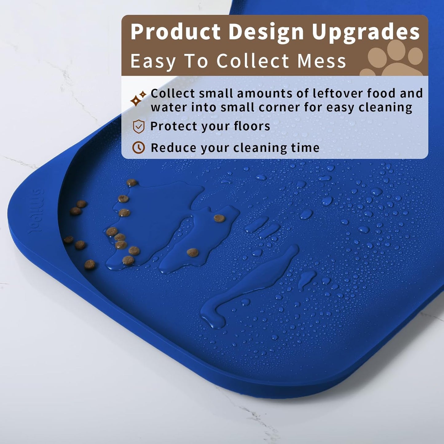 Smilool Silicone Pet Food Mat with Raised Edge for Food and Water Bowl, Dog Feeding Mats, Cat Food Trays for Floor Waterproof, Rubber Tray for Dogs and Cats, 19 x 12 x 0.7 Dark Brown