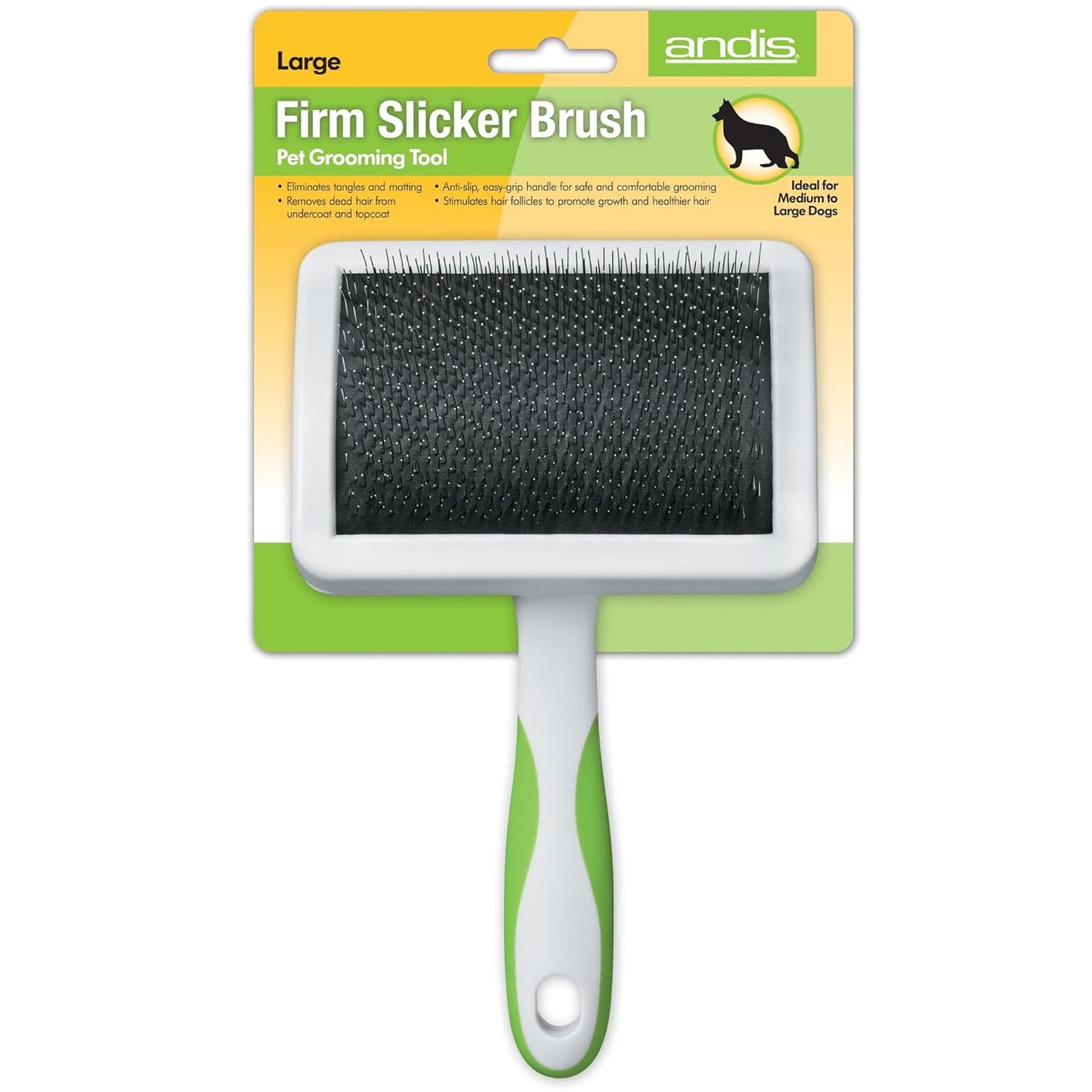 Andis 65705 Stainless-Steel Slicker Brush for Dogs and Cats - Durable and Lightweight Grooming Tool for All Breeds and Fur Lengths, Reduces Shedding and Promotes Hair Growth - Medium, Green