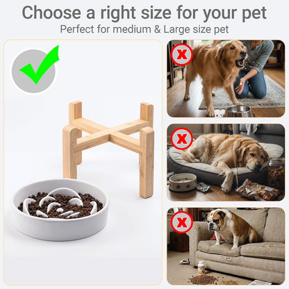 Ceramic Slow Feeder/Dog Bowl for Small Medium Dogs,Elevated/Raised Slow Feeding Dog Food Water Dish Heavy Weighted,Puzzle Eating Bowl Moder （Stars Mark-Forest Green, 8.26in）