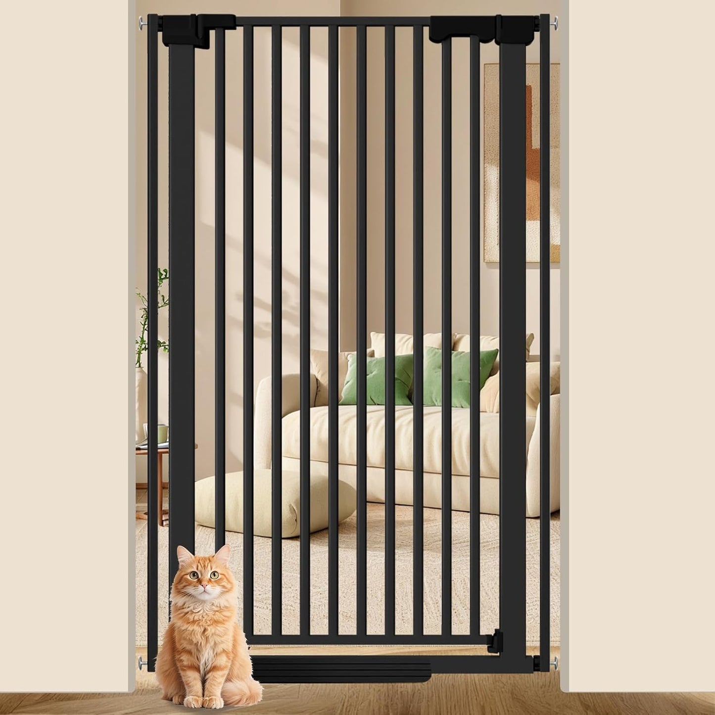 51'' Extra Tall Cat Gate for Doorways 30-40.9'' Wide, Climb Proof Pet Dog Gates for Kitten Dogs, Pressure Mounted No Drilling Cats Fence Barrier White