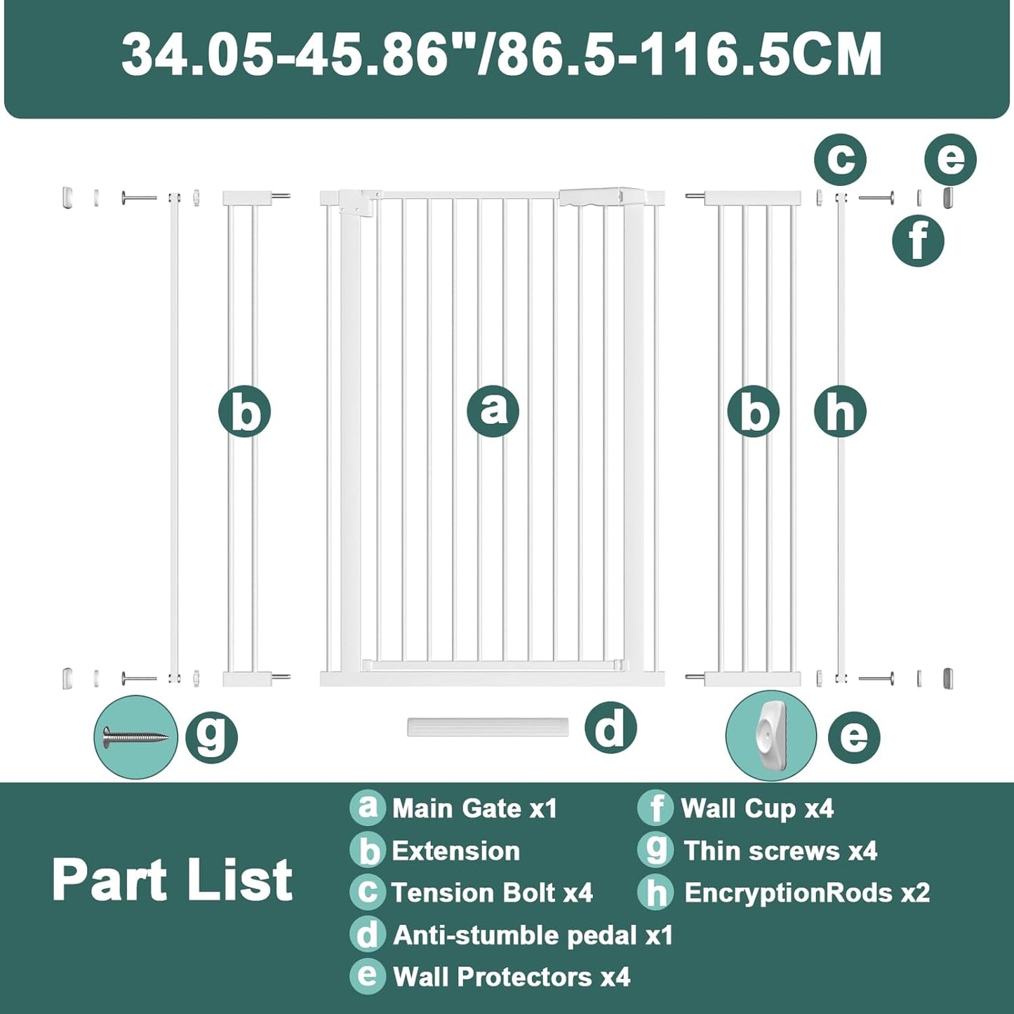 AiWMGL 40.55" Tall, 53.74-61.61 Inch Wide, 1.37" Ultra Narrow Spacing Dog Pet Baby Gate Indoor for Doorway Hallway, Pressure Mounted 54 55 56 57 58 59 60 61 Inches Wide
