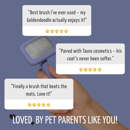Tauro Pro Line Slicker Brush for Dogs & Cats, Deshedding, Dematting & Detangling Grooming Tool for Medium to Long Coats, Ideal for Doodles & Poodles, Flexible Cushion, Purple, Medium Size (M)