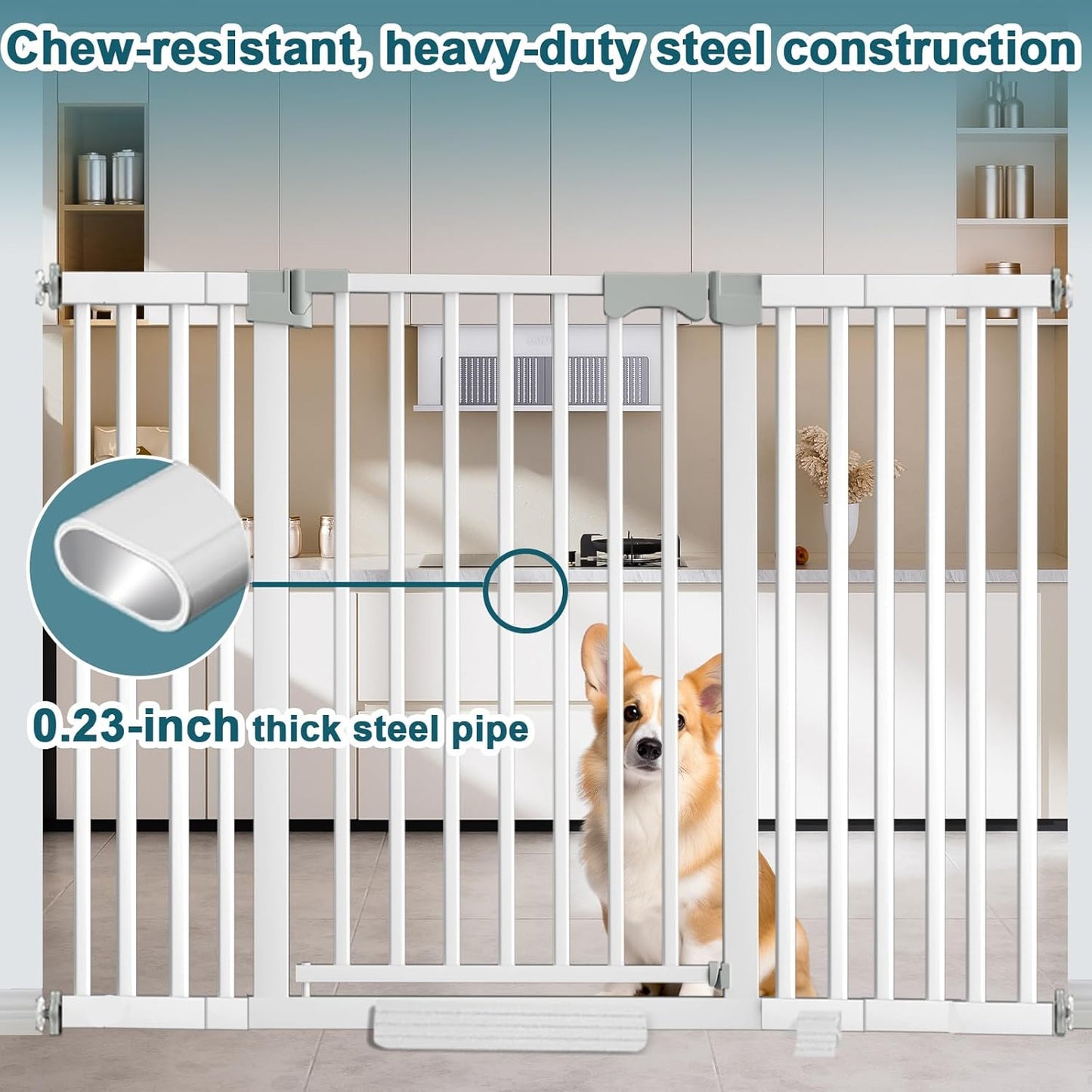 41" Extra Tall Dog Gate Indoor,30-62.5" Wide Heavy Duty Pet Gate for Doorways,Baby Gate with Walk Through and Auto Close, Pressure Mounted, Suitable for Stairs,Kitchen,White