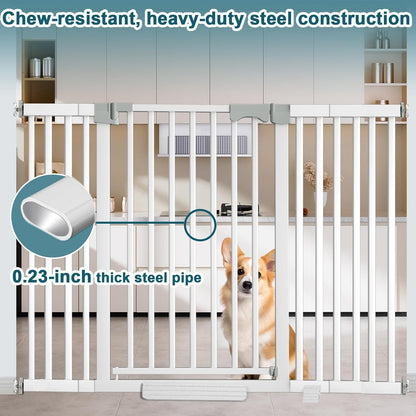 41" Extra Tall Dog Gate Indoor,30-62.5" Wide Heavy Duty Pet Gate for Doorways,Baby Gate with Walk Through and Auto Close, Pressure Mounted, Suitable for Stairs,Kitchen,White