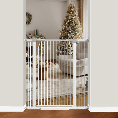 41" Extra Tall Cat Gate for Doorway, 49.2-54.7 Metal Pet Baby Safe Gate, Extra Wide Pressure Mounted Child Door with Expansion Kit, No Drilling No Climb Cat Fence Indoor, Tall Dog Gate, White
