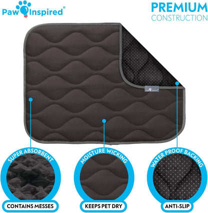 Paw Inspired Washable Padded Crate Mats for Dogs | 29” x 18” Pad, Fits 30-inch Kennels | Leakproof, Waterproof Bottom, Plush Pet Beds (Gray)