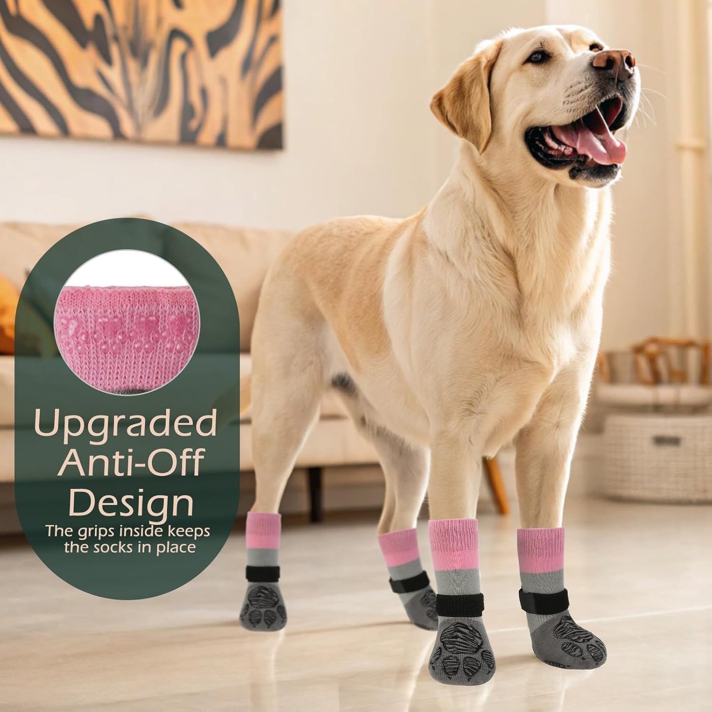 EXPAWLORER Anti Slip Dog Socks to Prevent Licking Paws, Dog Shoes for Hot Pavement Walk, Dog Booties for Hardwood Floors, Dog Boots & Paw Protectors with Grippers for Small Medium Large Senior Dogs M