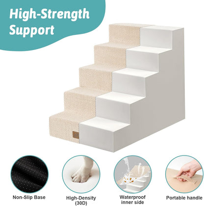 COZY KISS Dog Stairs for Small Dogs, 4 Tier Wider Pet Stairs for Couch and Beds, 17.7" H Non-Slip Dog Steps for Old Cats, Puppy, Small Medium Dogs, 17.7x23.6x17.7 inch, Beige