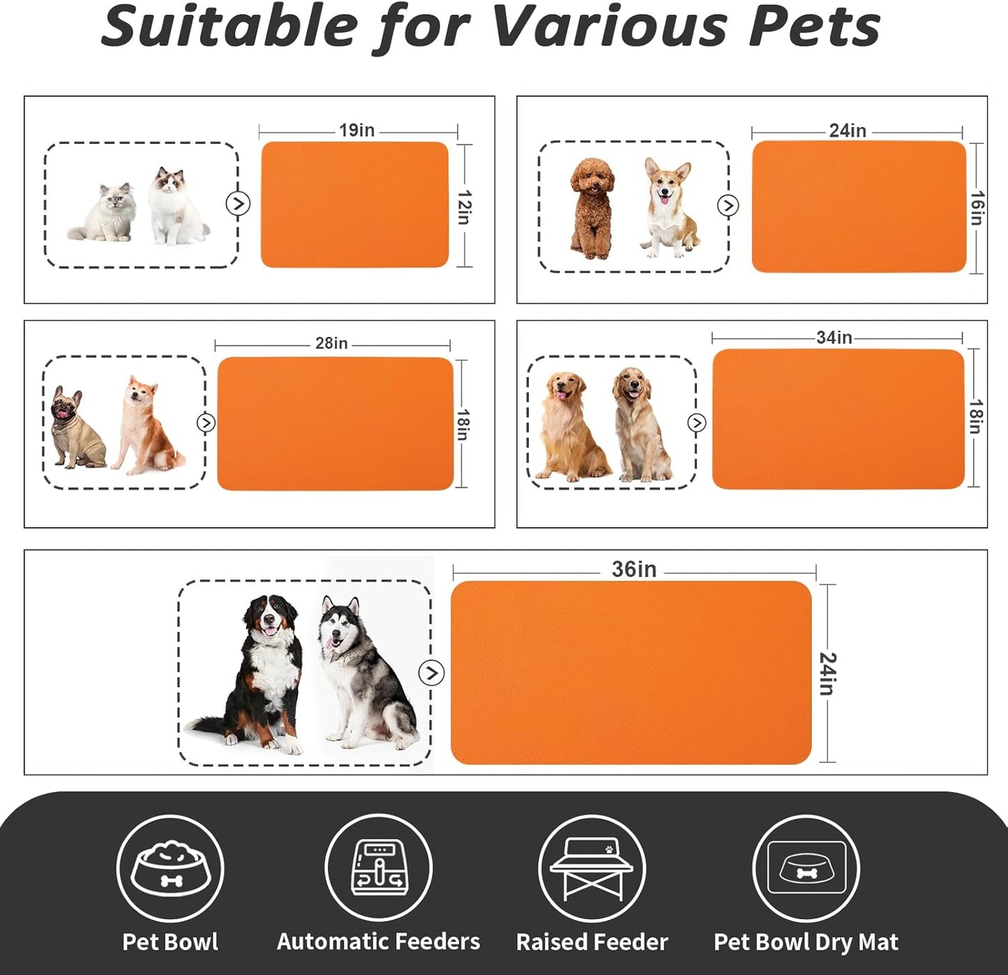 HotLive Dog Food Mat - Absorbent Cat Mat for Food and Water, No Stains Pet Feeding Bowl Mat, Easy to Clean Pet Placemats, Quick Dry Dog Water Dispenser Mat for Messy Drinkers | Paw Dark Grey 12"x 19"