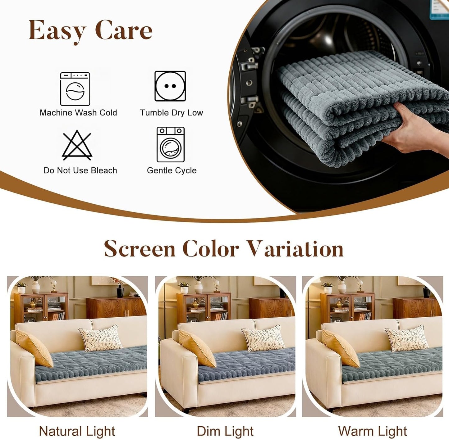 SearchI Couch Covers for Dogs Washable, Non Slip Fuzzy Pet Couch Cover for Sofa, Thick Soft Sofa Covers Couch Protector for Dogs Pet Friendly(Grey, 27.6" x 70.9")