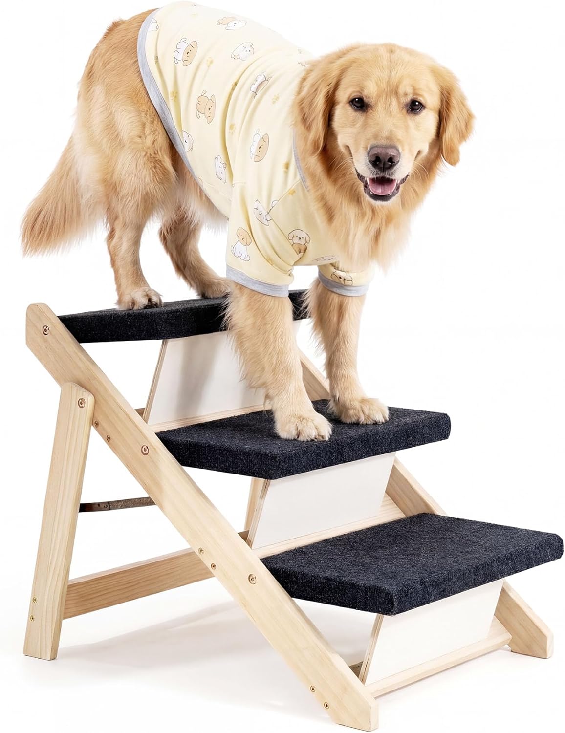 MEWANG Wood Pet Stairs & Ramp for Small/Medium Dogs and Cats, Aging Pets – 2-in-1 Foldable, Portable, Non-Slip Pet Ladder for Tall Beds, Couches,Cars–Holds Up to 220 lbs (17.3" L x 17.2" W x 13.0" H)