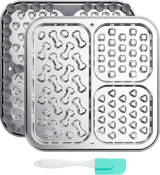 Kactoily Stainless Steel Lick Mat for Dogs and Cats, Large Slow Feeding Licking Pad with 46 Suction Cups, Wall/Floor/Crate Mounting, Peanut Butter Licking Pad for Boredom Reducer and Anxiety Relief