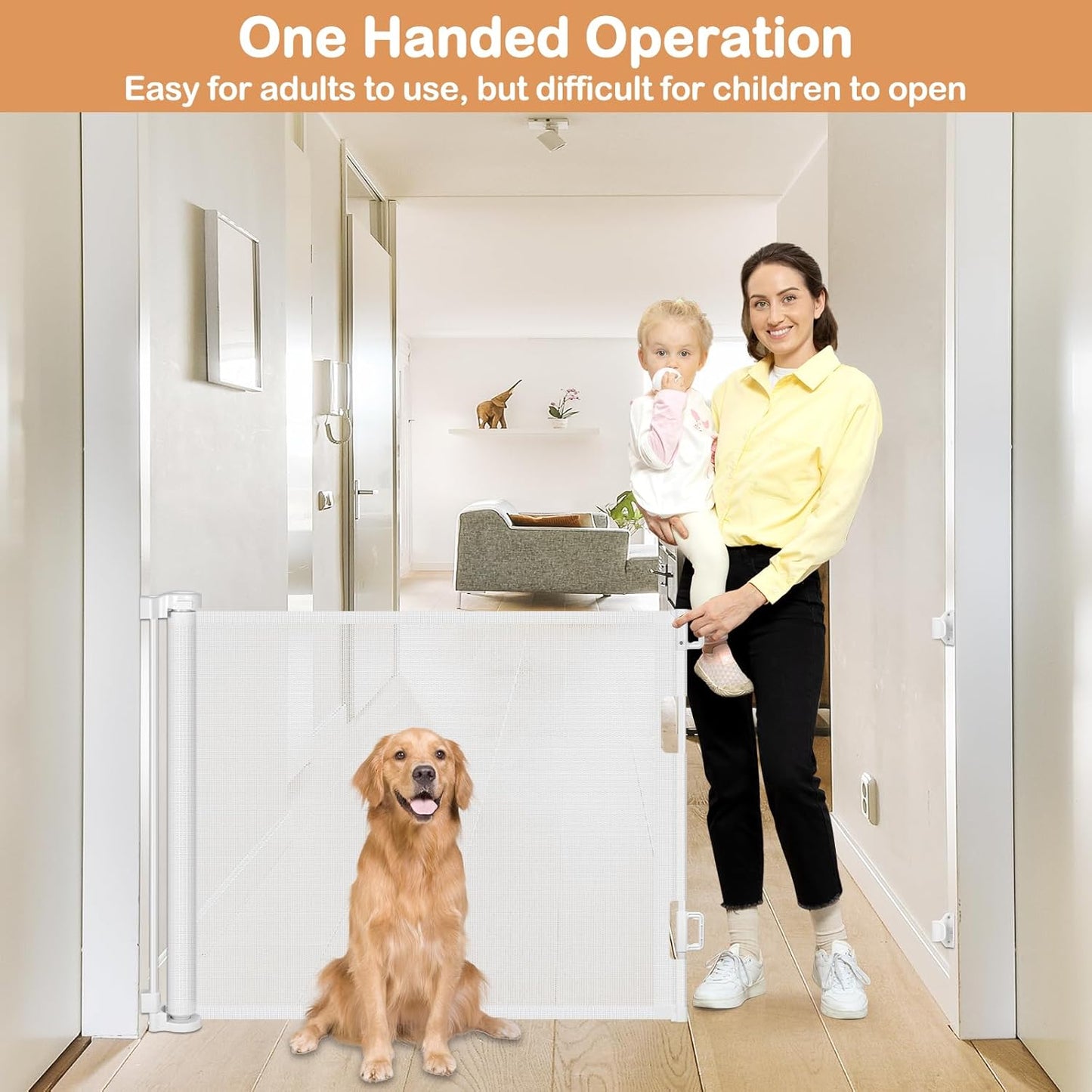 Retractable Dog Gate for The House 33" Tall X 55" Wide Mesh Baby Gate Retractable Baby Gates for Doorways Scratch-Resistant Outdoor Dog Gates Indoor Prevent Kids or Pets from Crawling Under, Gray