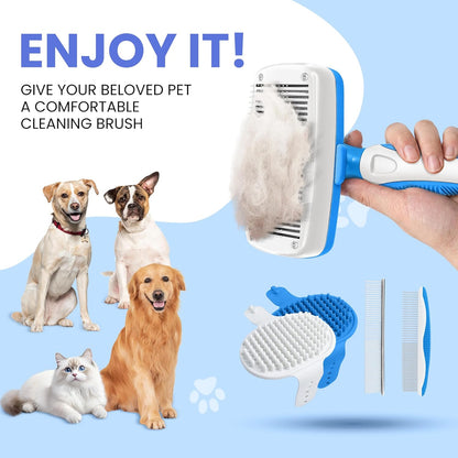 Self Cleaning Shedding Brush - 5-in-1 Professional Pet Grooming Kit Skin Friendly Grooming Tool for Dogs, Cats, and Puppies, Deshedding and Hair Removal for Long and Short Haired Pets, Blue
