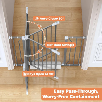 Baby Gate No Drilling, 29"-40" Auto Close Dog Gate Indoor for Doorways & Stairs, Pressure Mounted Adjustable Pet Gate, Easy Walk Through Child Gate for Children & Pets Stroller Friendly, White