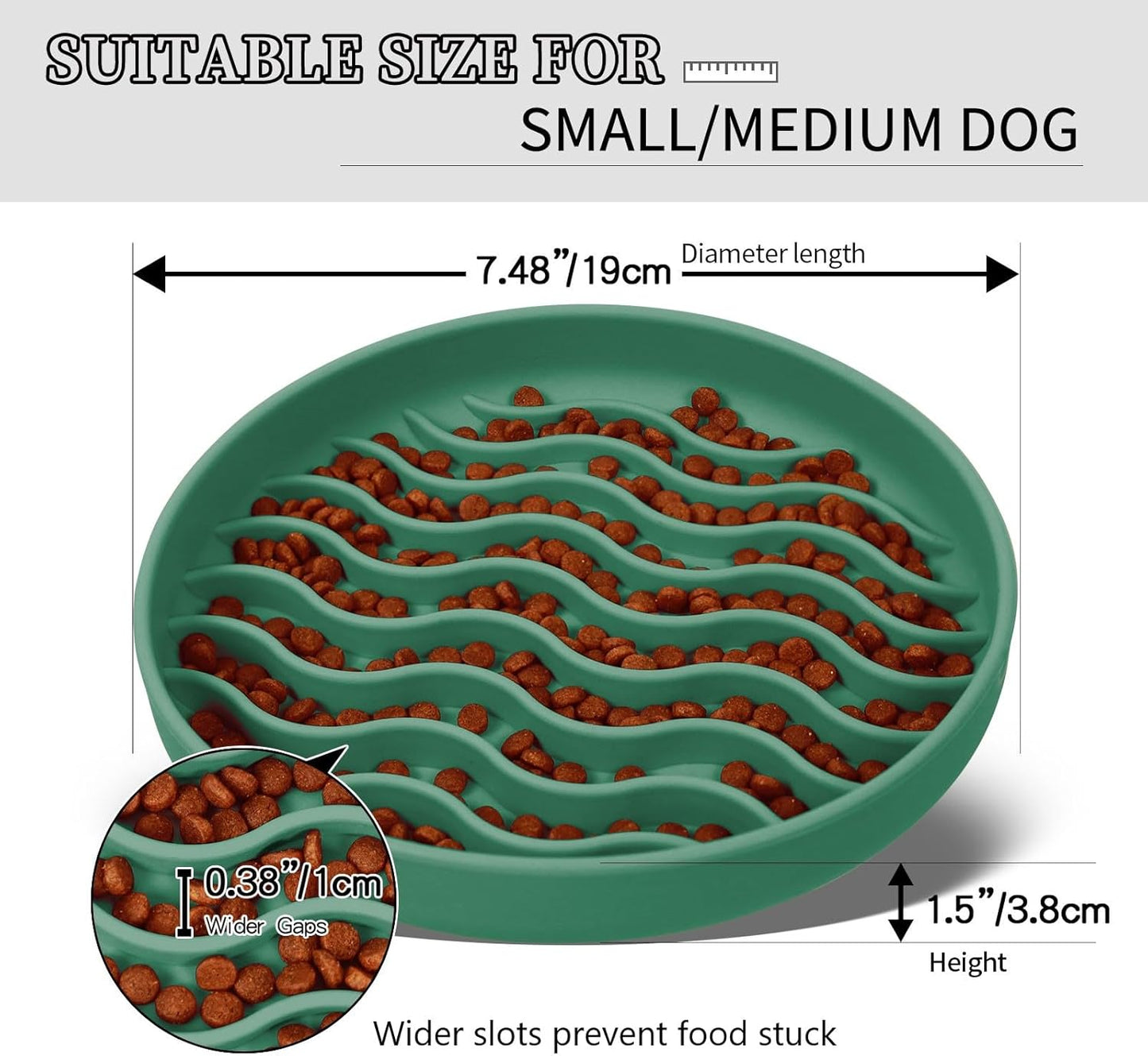 Slow Feeder Dog Bowls, Silicone Food Bowl Anti-Gulping, Pets Puppy Slow Feeder with Suction Cups, Dishwasher Microwave Safe for All Small Medium Dogs, Wave Design Blue