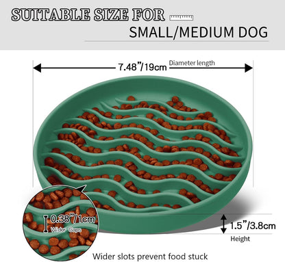 Slow Feeder Dog Bowls, Silicone Food Bowl Anti-Gulping, Pets Puppy Slow Feeder with Suction Cups, Dishwasher Microwave Safe for All Small Medium Dogs, Wave Design Blue