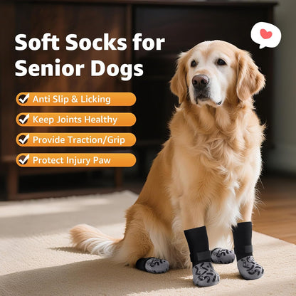 Double Sides Non-Slip Dog Socks to Prevent Licking Paws - Strong Traction for Paw Protector, Senior Dogs, Hardwood Floors, Dog Booties with Grippers - Size Large