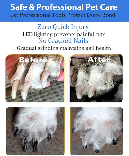 Electric Dog Nail Grinder with 2 Level LED Lights, 2 Speed 30dB Super Quiet and Low Vibration Turbo Charge Pet Nail Grinder for Small Dogs and Cats - White