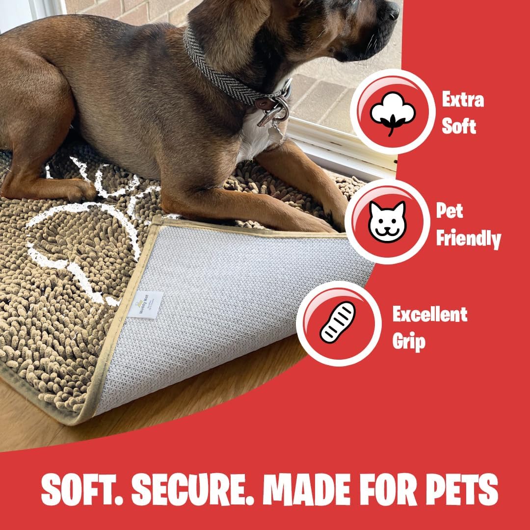 MUDGUARD MAT™ Dog Door Mat with Paw Design for Muddy Paws, Super Absorbent Microfiber, Non-Slip Indoor Mat, Quick-Dry Chenille Rug for Pets & Entryway, Machine Washable, Grey 16" x 24"