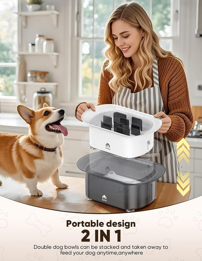 Dog Water Bowl, 2.2L No Spill Water Bowl for Dogs,with Suction Cup Foot Pad Reduce Refill, Anti Splash No Mess Dispenser Dripless Slow Drinking Water Bowl for Sloppy Messy Drinkers (Gray)