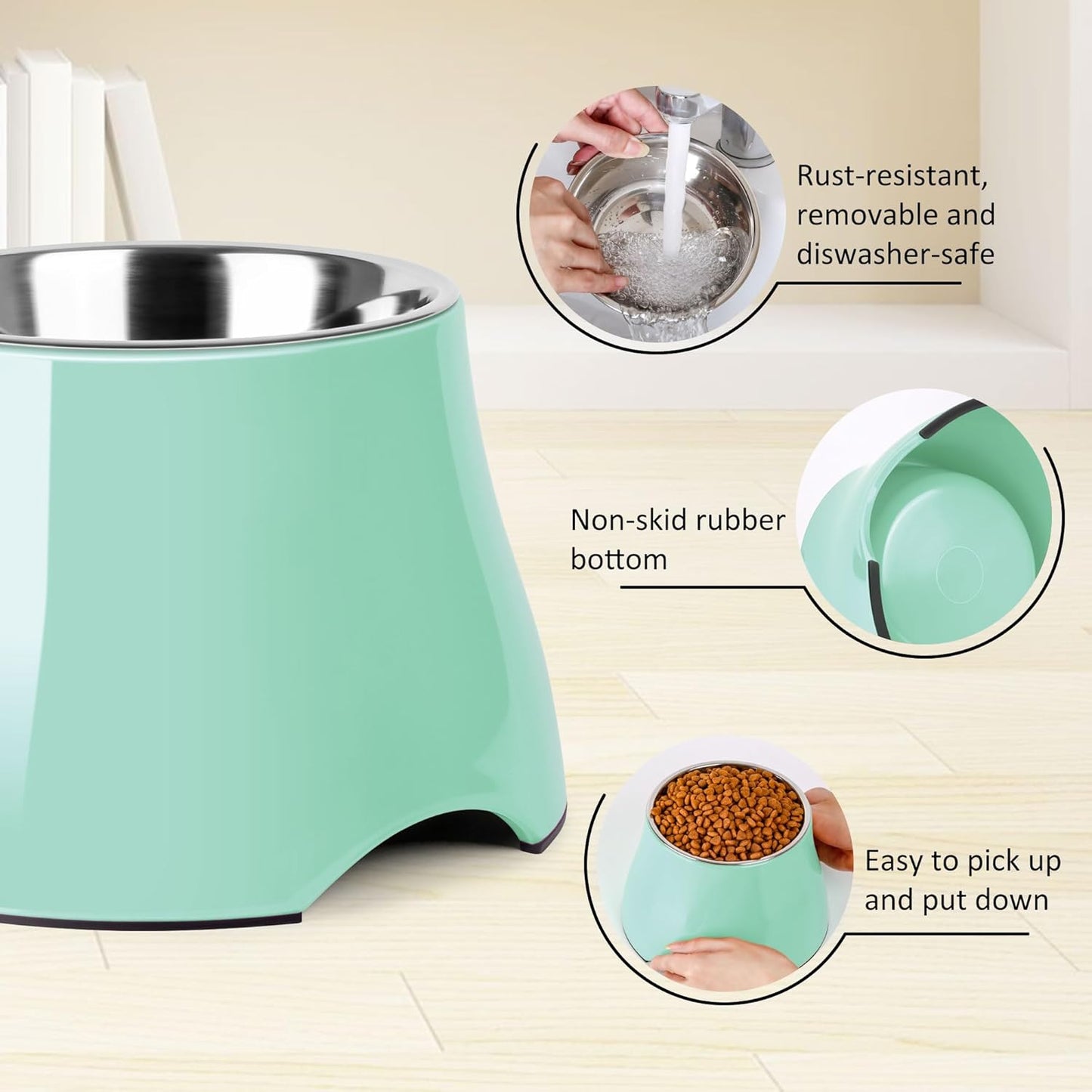 Dog Bowls,Cone Friendly Non Slip Single Dog Bowl with Stainless Steel Inner, Raised Bowls for Small Dogs Spaniel Dogs Long Ear, High Capacity, M/2 Cup Pink