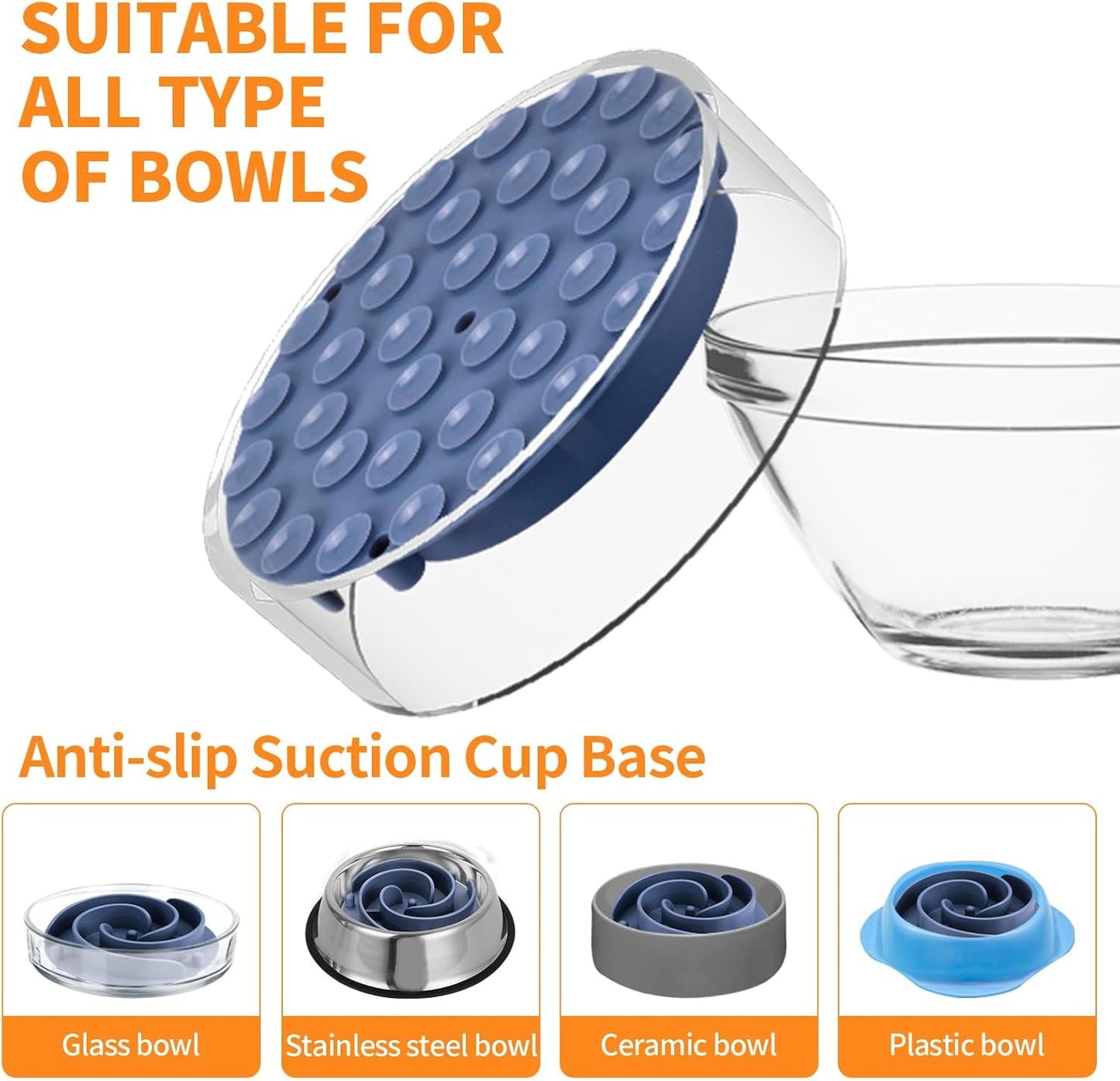 Slow Feeder Dog Bowls Insert, Bestalk Soft Silicone Slow Eating Feeder Insert with Suction Cups for Small, Medium and Large Dogs, Fit into Basic and Elevated Dog Bowls, Dark Blue