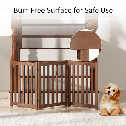 2-Panel Solid Wood Dog Gate - Freestanding Folding Pet Gate for Doorways, Stairs, Indoor, 24" Height, No Installation Needed, Natural Wood