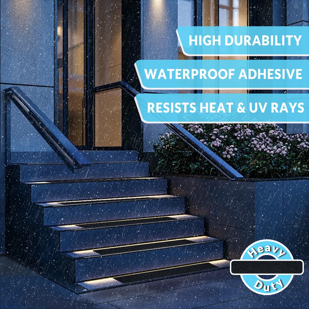 LifeGrip Outdoor Stair Treads Non-Slip 12 Pack, 6"x32" Waterproof Grip Tape for Wooden Steps, Deck, Porch - 80-Grit Adhesive Strips for Dogs, Kids & Elderly Safety