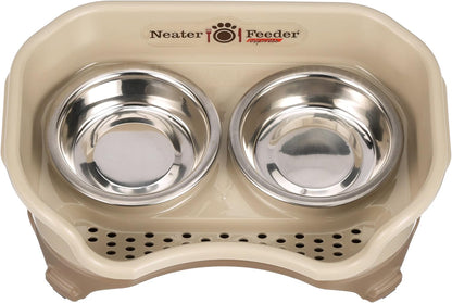 Neater Feeder Express Mess Proof Dog Bowls Elevated for Small Breeds under 15 Lb, Made in USA, No Spill Raised Dog Food Bowl Stand, Stainless Steel Food and Water Bowl Set, Feeding Station, Cappuccino