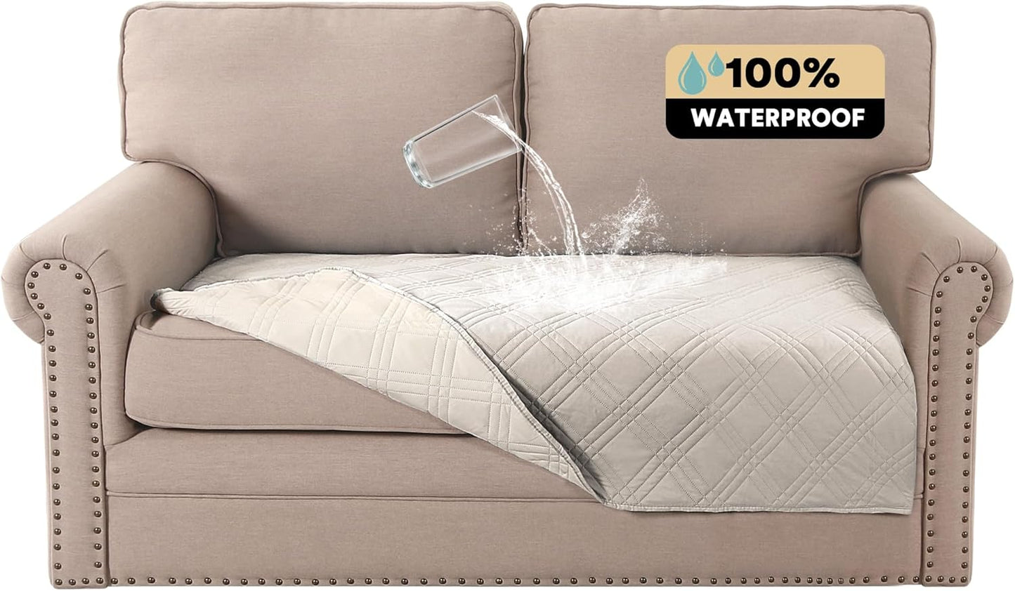 PrinceDeco 100% Waterproof Couch Cover for 3 Cushion Couch Sofa Pet Friendly Non-Slip Couch Cover for Dogs Washable Water Resistant Furniture Protector with Elastic Straps(Sofa 68", French Oak)