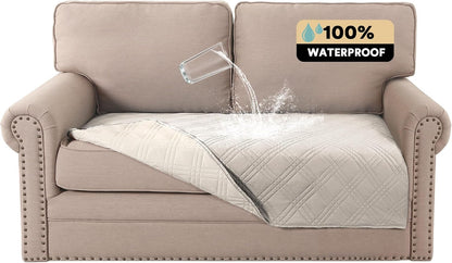 PrinceDeco 100% Waterproof Couch Cover for 3 Cushion Couch Sofa Pet Friendly Non-Slip Couch Cover for Dogs Washable Water Resistant Furniture Protector with Elastic Straps(Sofa 68", French Oak)