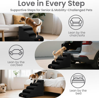 GoGoBunny Ramp Dog Stairs for Couch Sofa and Chair 15.7" H, 3-Step Pet Steps for Small Dogs and Cats, Non-Slip Waterproof Fabric Cover, Stable and Balanced Indoor Step, Pets Friendly, Grey