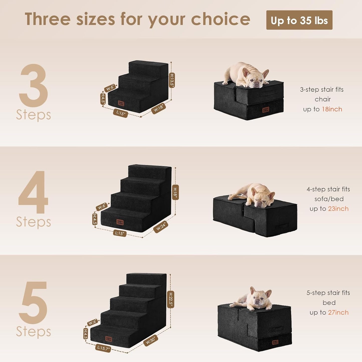 EHEYCIGA Dog Stairs for High Bed 22.5" H, 5-Step Dog Steps for Bed, Pet Steps for Small Dogs and Cats, Non-Slip Balanced Pet Ramp Indoor, Grey