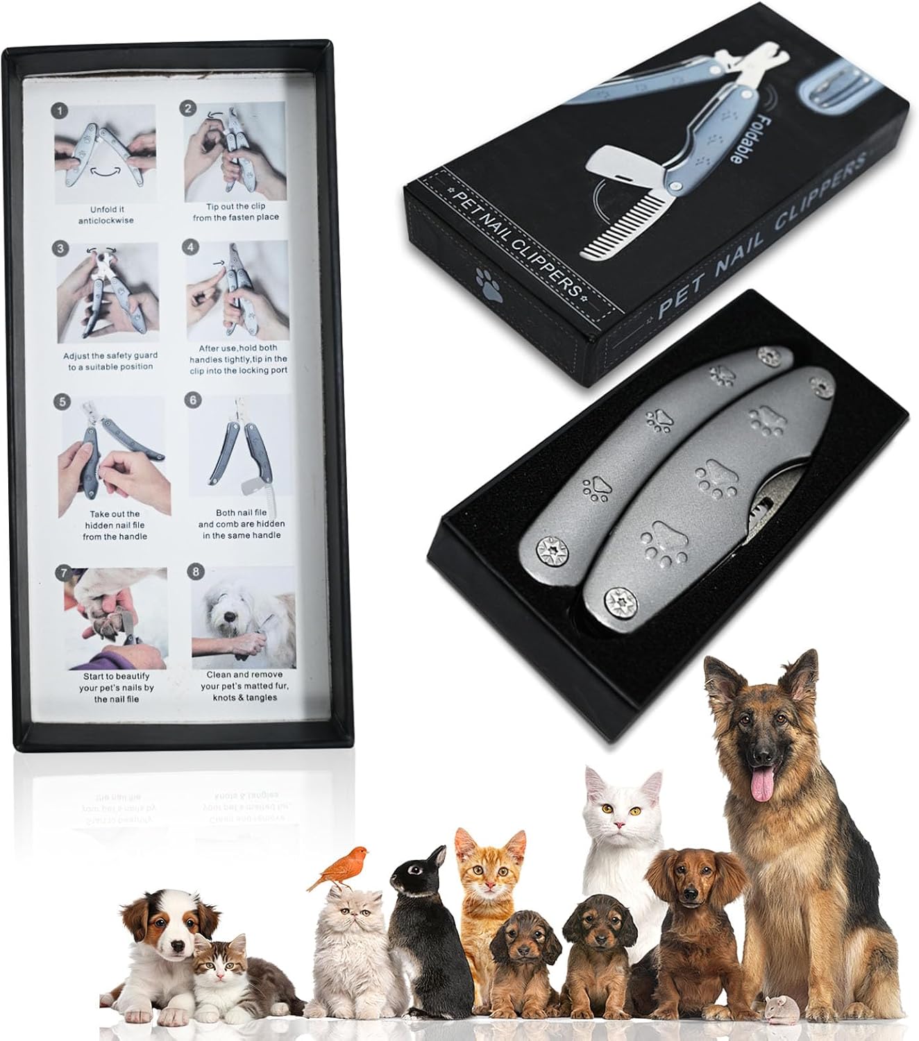 Best Dog Nail Trimmer for Anxiety Sensitive Dog, Silent Smoothest Large Dog Nail Clippers for Large Dogs with Thick Nail, 3-in-1 Build-in Comb & Nail File, Heavy Duty Professional Canine Nail Clipper