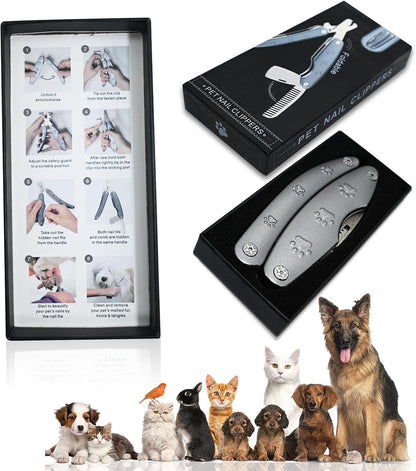 Best Dog Nail Trimmer for Anxiety Sensitive Dog, Silent Smoothest Large Dog Nail Clippers for Large Dogs with Thick Nail, 3-in-1 Build-in Comb & Nail File, Heavy Duty Professional Canine Nail Clipper