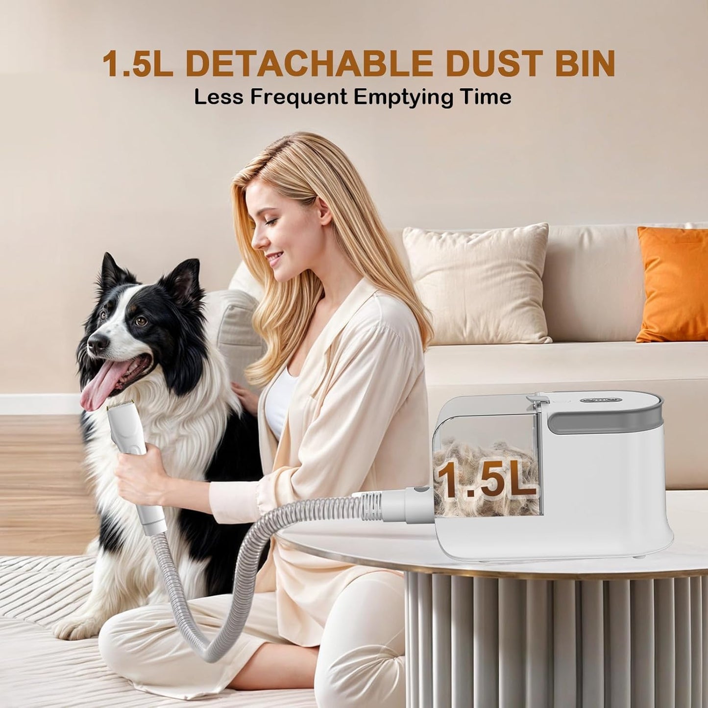 Dog Grooming Vacuum, Dog Grooming Kit, 3 Suction Modes Dog Brush Vacuum with 5 Pet Grooming Tools (Alabaster)