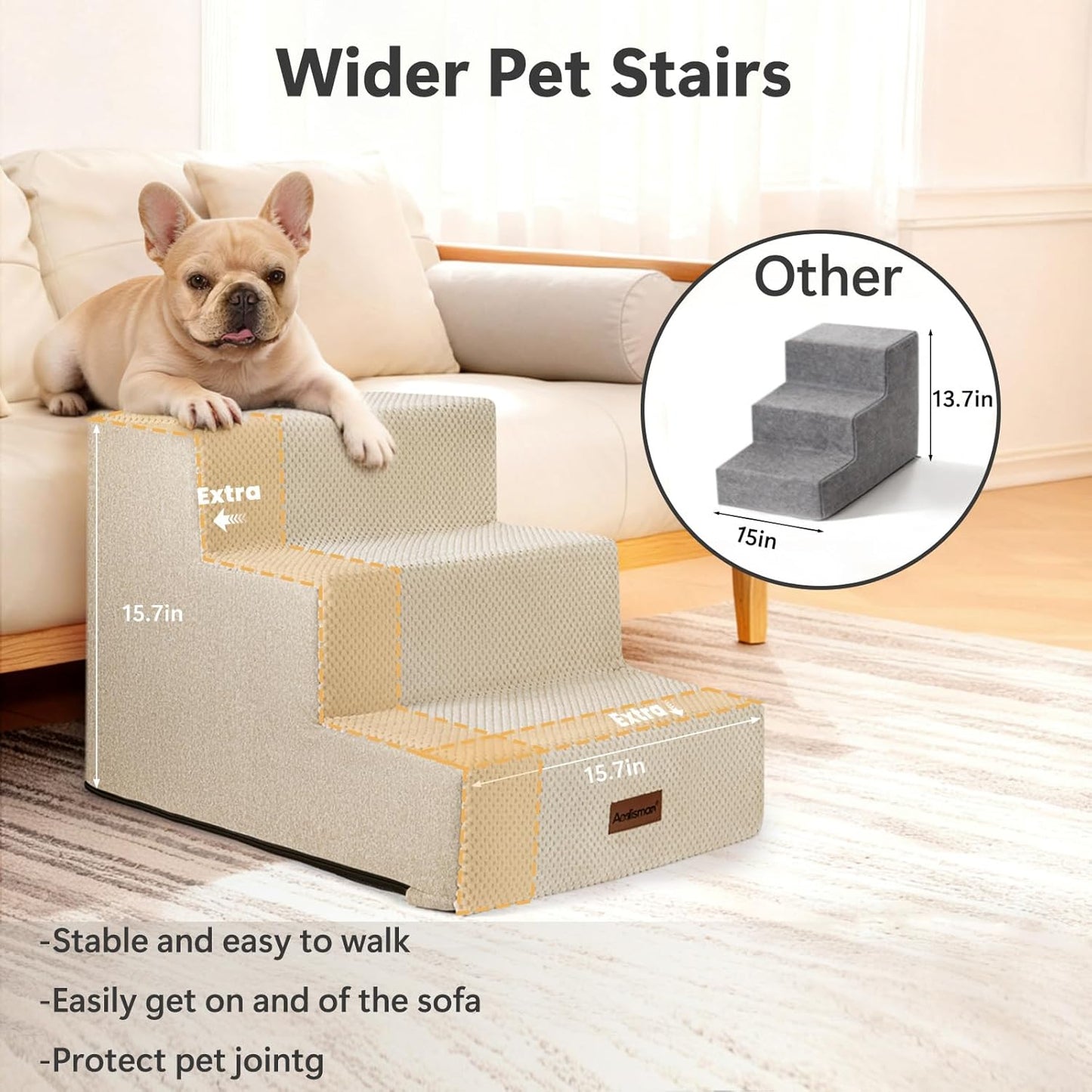 Aodisman Dog Steps for Bed and Couch, 4-Step Pet Stairs for Small Dogs, Indoor Non-Slip Dog Stairs for Old Cats, Puppy, Small Medium Dogs,18.5" H,Grey