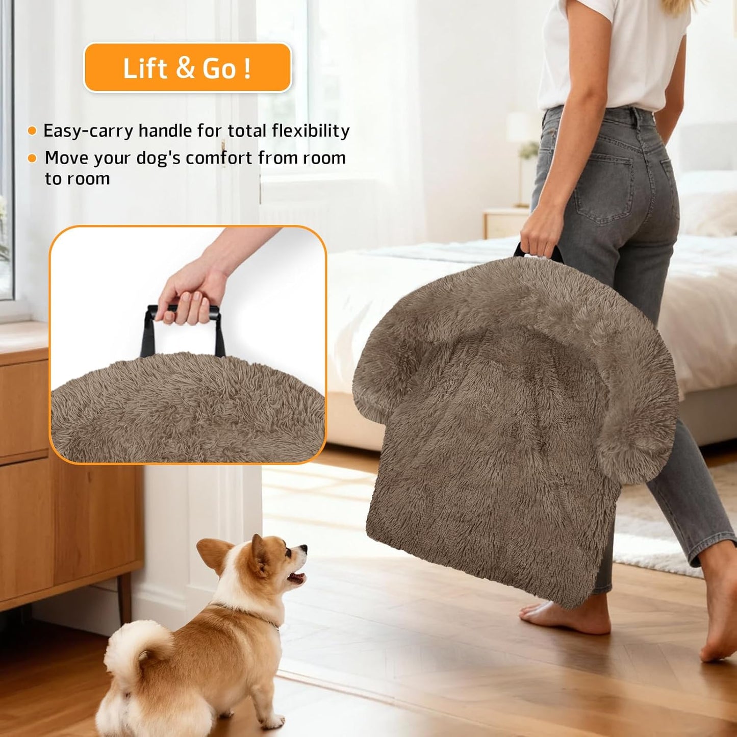 Calming Dog Bed Fluffy Plush Dog Mat for Furniture Protector with Removable Washable Cover for Large Medium Small Dogs and Cats (Large, Light Grey)
