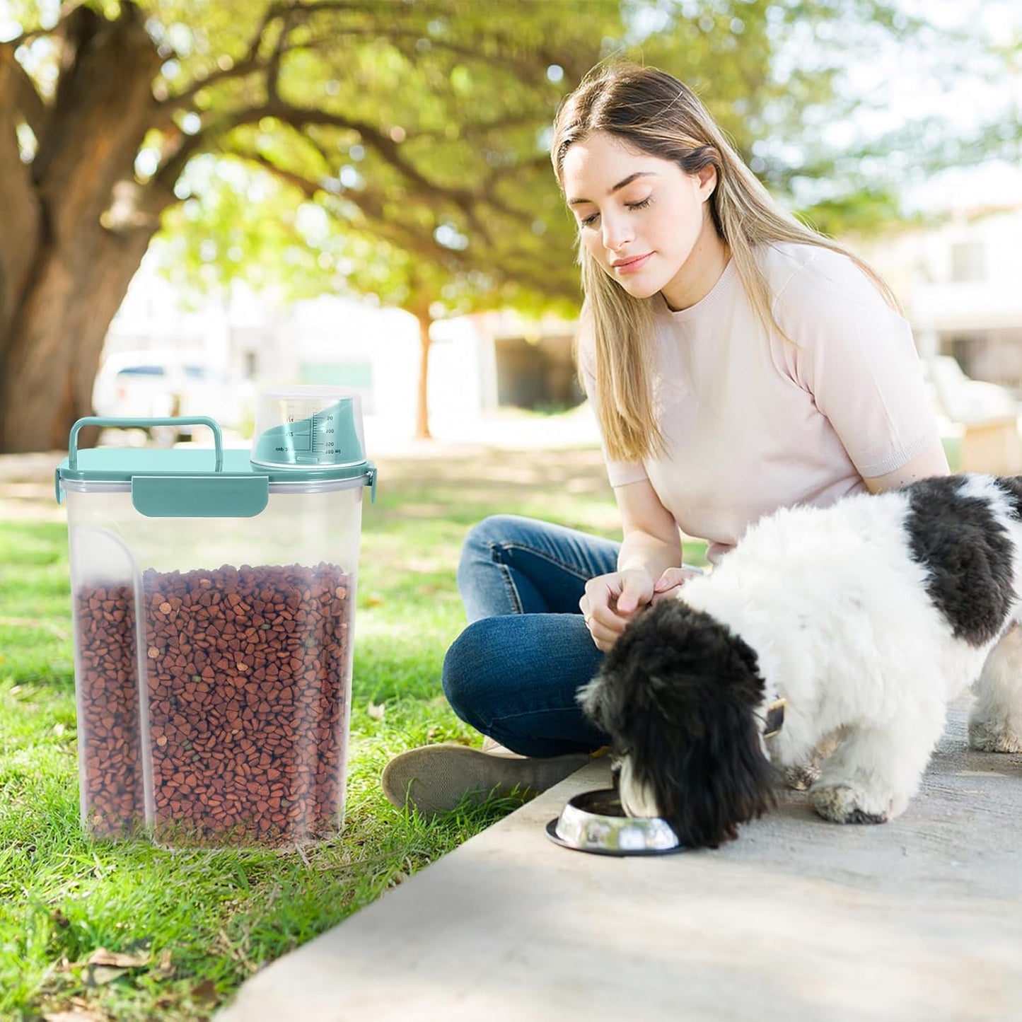 LEAWALK 5-7Lbs Dog Cat Food Storage Container with Upgraded Large Nozzle BPA-free, 4 Snap Seals Plastic Pet Food Storage Containers with Handles are Easy to Clean and Carry