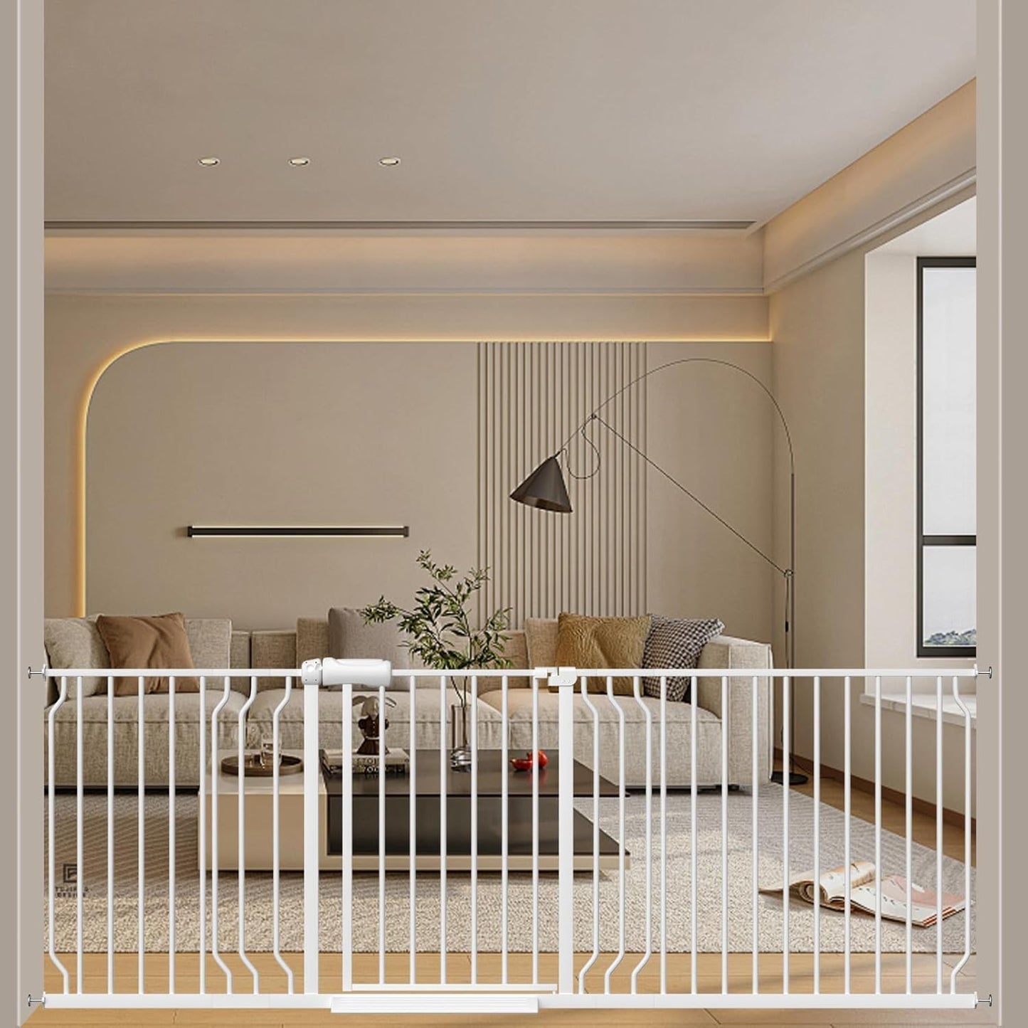 WAOWAO Baby Gate 71.65-85.03" Extra Wide Pressure Mounted Walk Through Swing Auto Close Safety Metal Black Toddler Kids Child Dog Pet Puppy for Stairs,Doorways,Kitchen