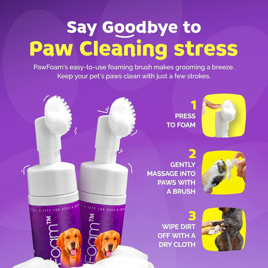 Pet Paw Cleaner for Dogs and Cats - PawFoam Pet Paw Cleaner Foam to Clean, Moisturize, Soften and Protect Paws | Gentle Dog Feet Cleaner with Silicone Dog Paw Washer Brush | 5FL OZ (1)