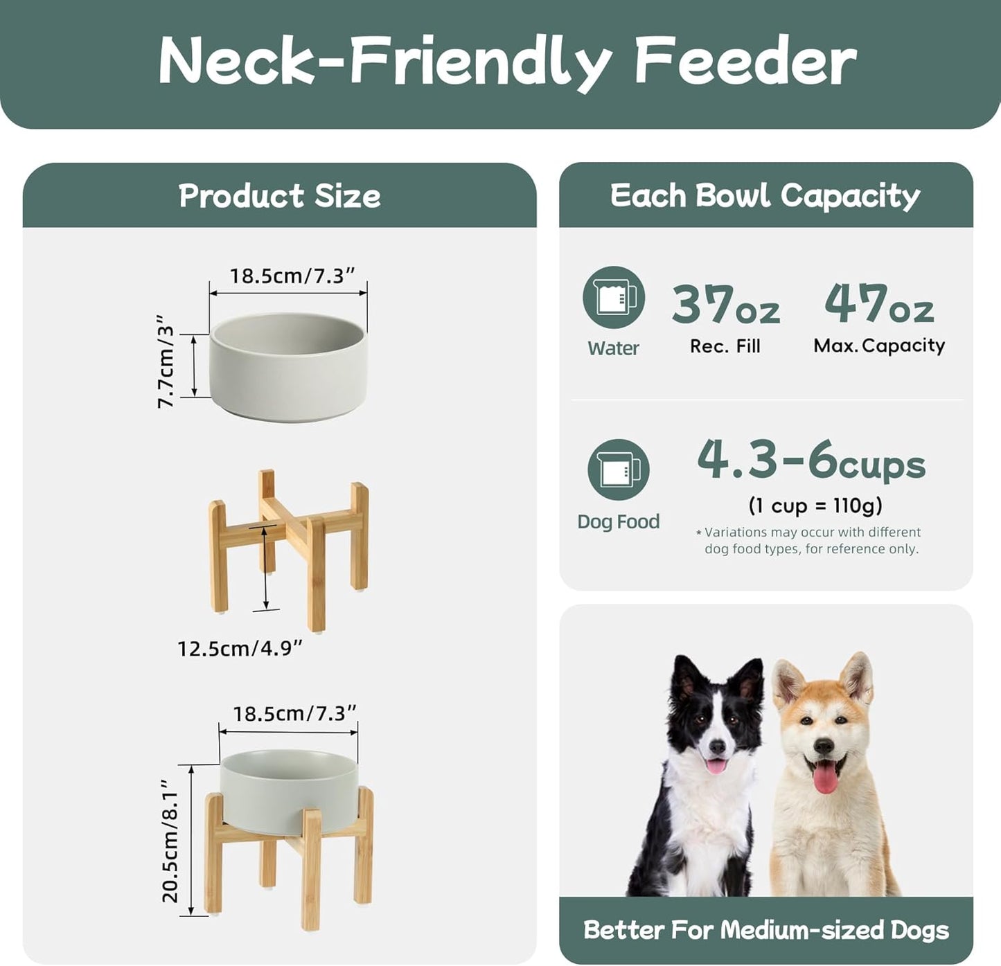 Havniva 8.3” Dog Bowls Elevated Ceramic Dog Food and Water Bowl, Raised Dog Water Bowl with Stand Non-Slip Rubber Base Large Capacity Feeding Pet Food Bowl for Large Dogs